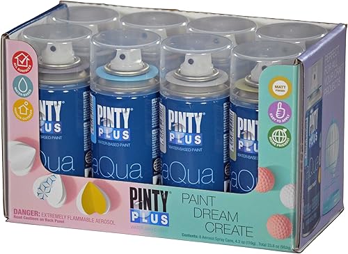 Miniatura 9 de Pintyplus Aqua Spray Paint - Juego de 8 latas de pintura en aerosol a base de agua de 4.2 onzas. Acabado ultra mate. Perfecto para artes y