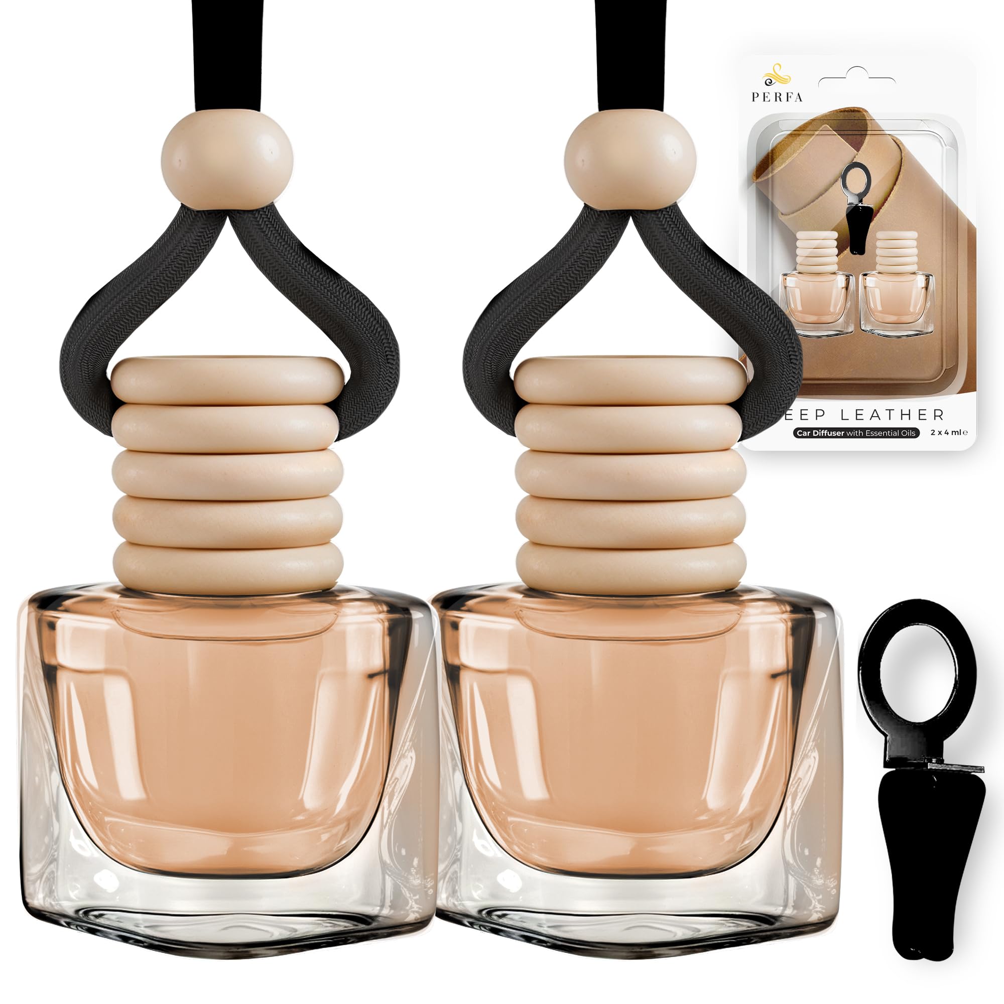 Ambientadores de coche para hombre, fragancia profunda de cuero, paquete de 2 ambientadores para coche, eliminador de olores con aceites esenciales, ambientadores de coche con clip de ventilación