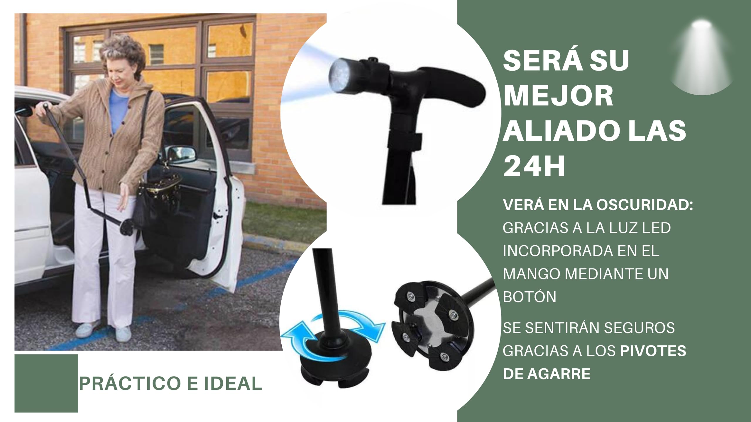 Bastón Plegable para Personas Mayores Y Ancianos, de Senderismo para Adultos con Movilidad Reducida, Palo Extensible De Aluminio para Caminar Y Andar, Andador ó Muleta para Regalo, LUZ LED