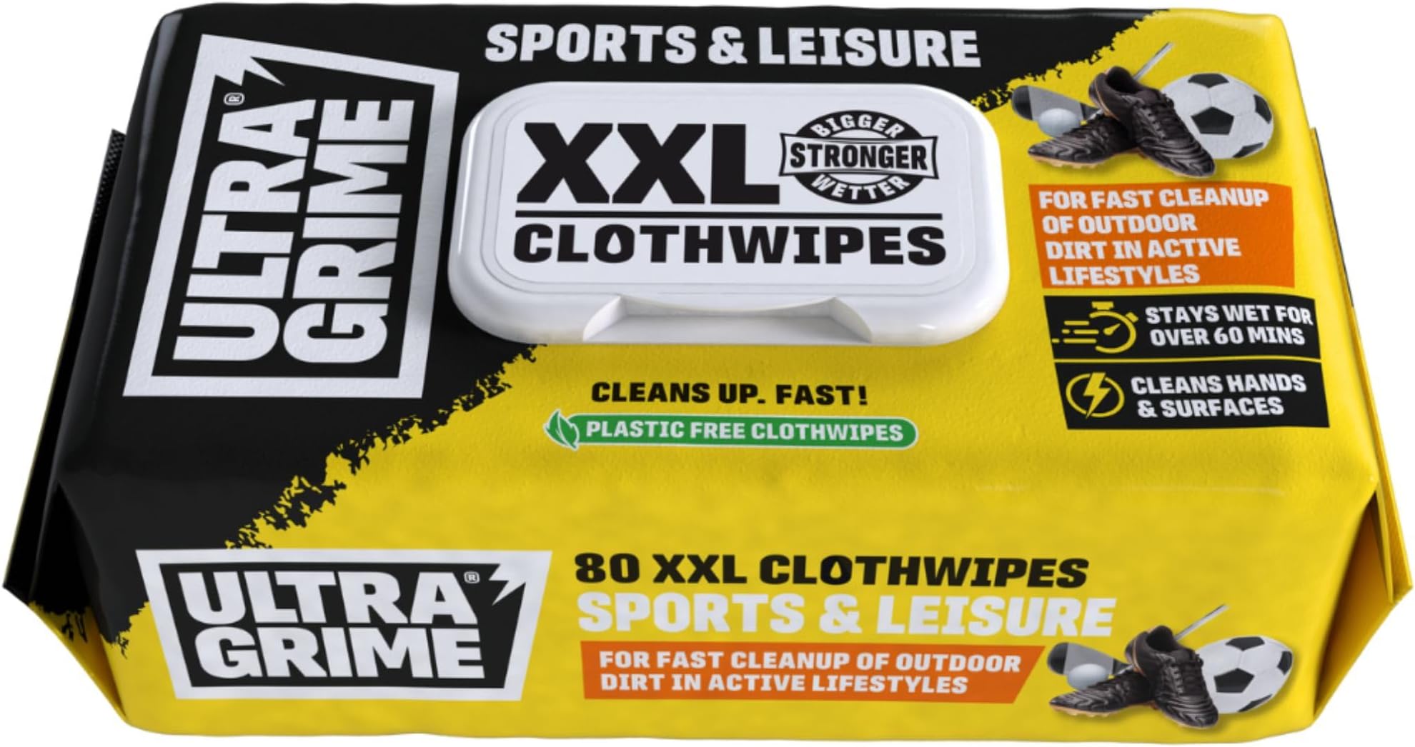 UltraGrime Sports & Leisure Wet Wipes - Multi-Purpose Cleaning Cloths for Sports, Gym Equipment, Hands, Trainers, Football Boots, Golf Gear - XXL Large Heavy-Duty Cloths Alcohol Free (Pack of 80)