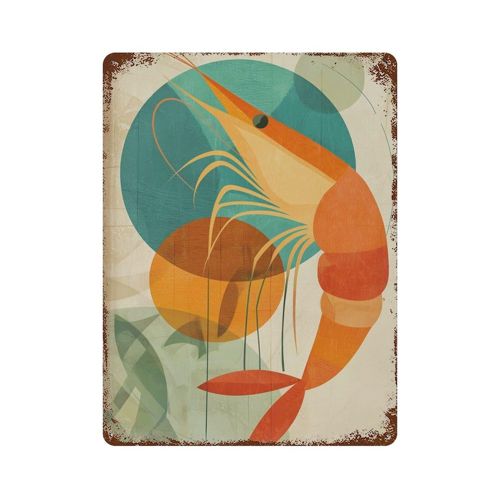 xiaoxiaoshen Mid Century Shrimp Abstract Coastal Kitchen Retro Seafood Colorful Ocean Nautica Wall Decor Art Metal Tin Poster Modern Home Decor Art Home Bar Shop Decorations Vintage Sign 40x30cm