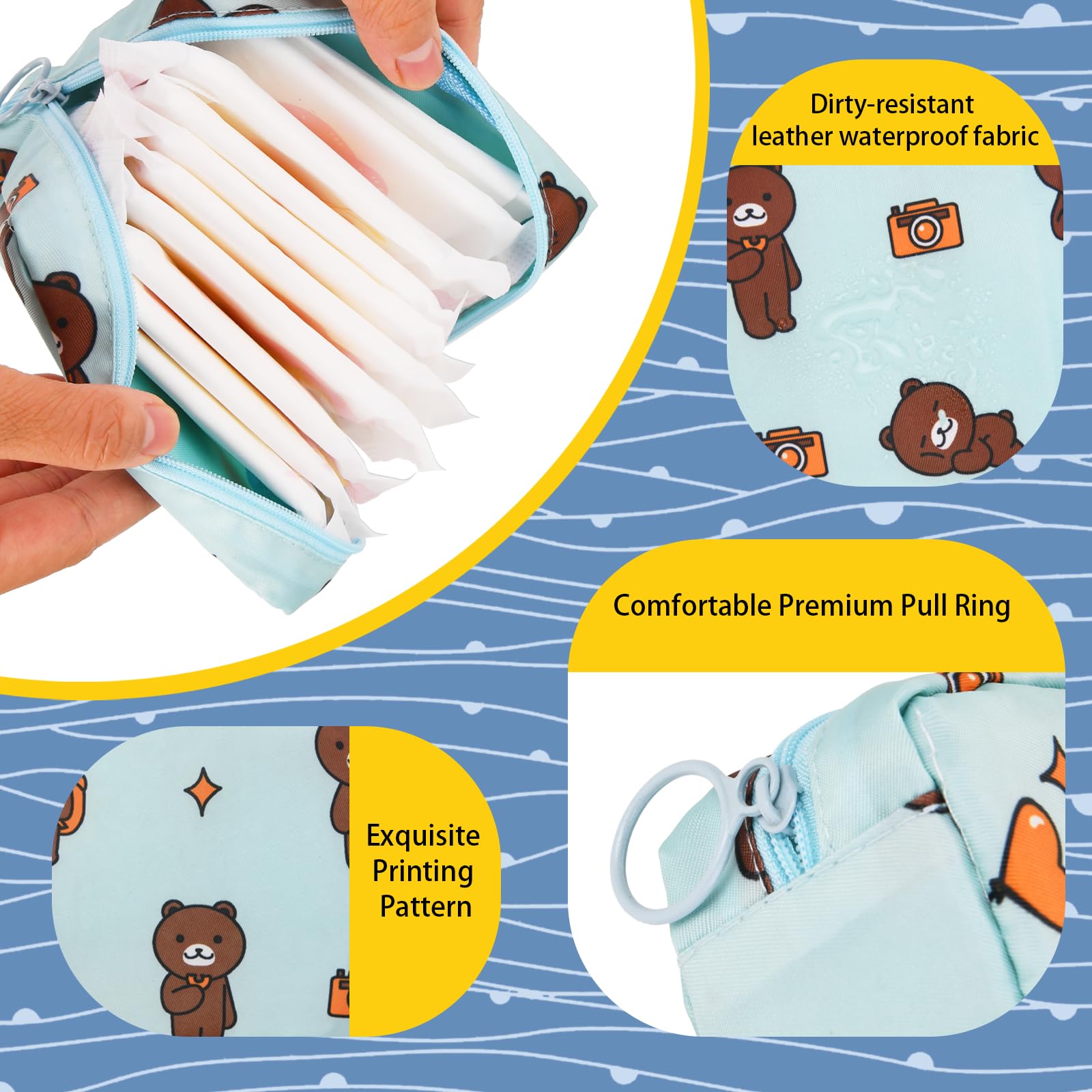 Abeillo 4 x Damenbinden-Aufbewahrungstaschen, Mini-Menstruationstasche, Periodenbeutel, wasserdicht, Tampon-Organizer, Tasche, Tampon-Pad-Halter für Geldbörse, erste Periode für Teenager, Mädchen,
