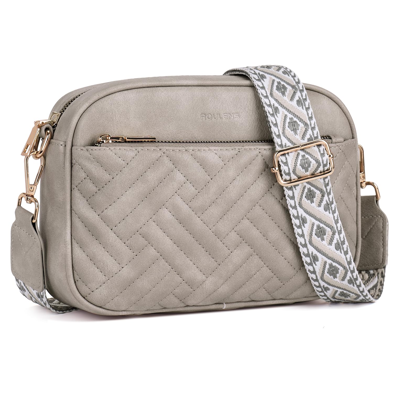 Roulens Gesteppte Damen Handy Umhängetasche, Veganes Leder Handy Schultertasche, Crossbody Bag für Damen mit Verstellbarem Breiter Gurt