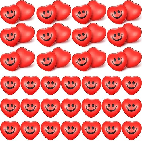 Yaomiao 48 bolas de estrés en forma de corazón, sonrisa, cara, bolas de espuma en forma de corazón, bolas de estrés para escuela, carnaval,