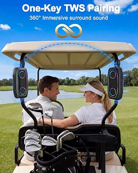 Qozybuds Magnetic Golf Speaker, 30W Portable Bluetooth 6.0 Golf Cart Speaker, IPX6 Waterproof, 30H Playtime, TWS Stereo, RGB Light, Shockproof Outdoor Speaker for Golf, Camping & Gifts