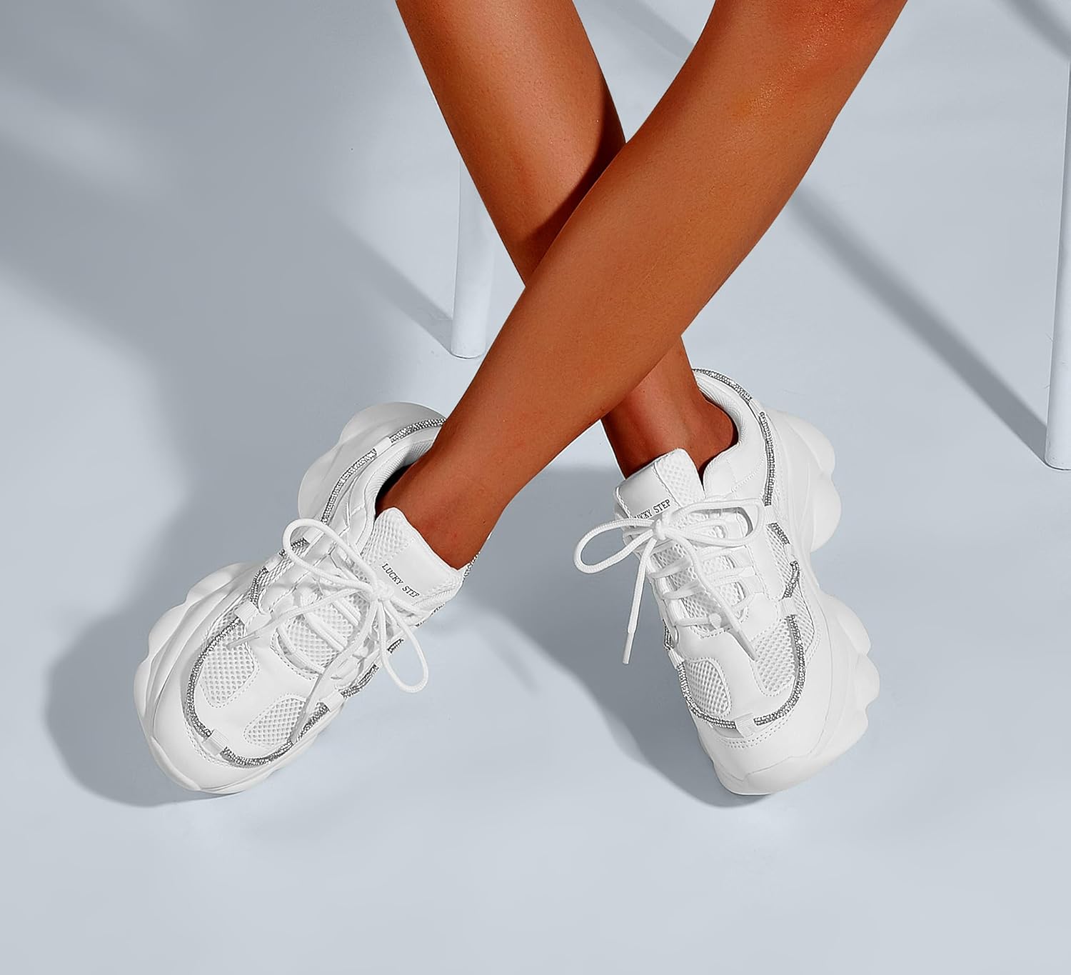 LUCKY STEP Women's 90s Chunky Sneakers Sparkly Bling Rhinestone Rope Platform Casual Thick Dad Rave Walking Shoes - Image 2