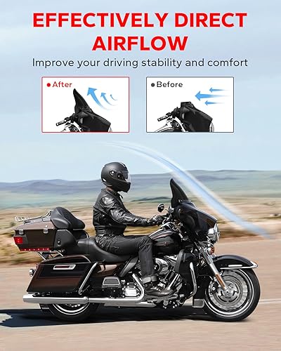 Miniatura 42 de Amazicha Parabrisas ondulado negro de 7 pulgadas compatible con Harley Davidson Touring Street Glide/Electra Glide/Ultra Limited/Tri Glide FLHT FLHX