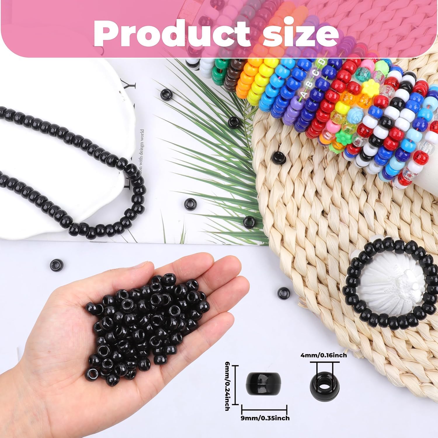 UCLEVER 1000pcs Pony Plastic Beads for Bracelet Making Black Beads for Hair Braiding DIY Crafts, Kandi Jewelry - Image 2