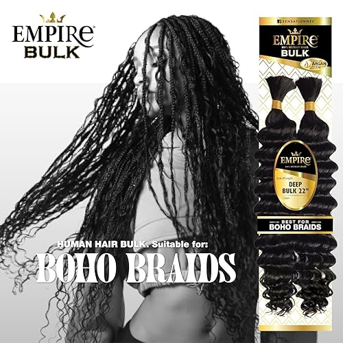 Vista 25 de Sensationnel Trenzado Imperio a granel: trenzas de cabello humano profundo para estilos bohemios sin nudos o ondas sueltas rizadas, 1 paquete