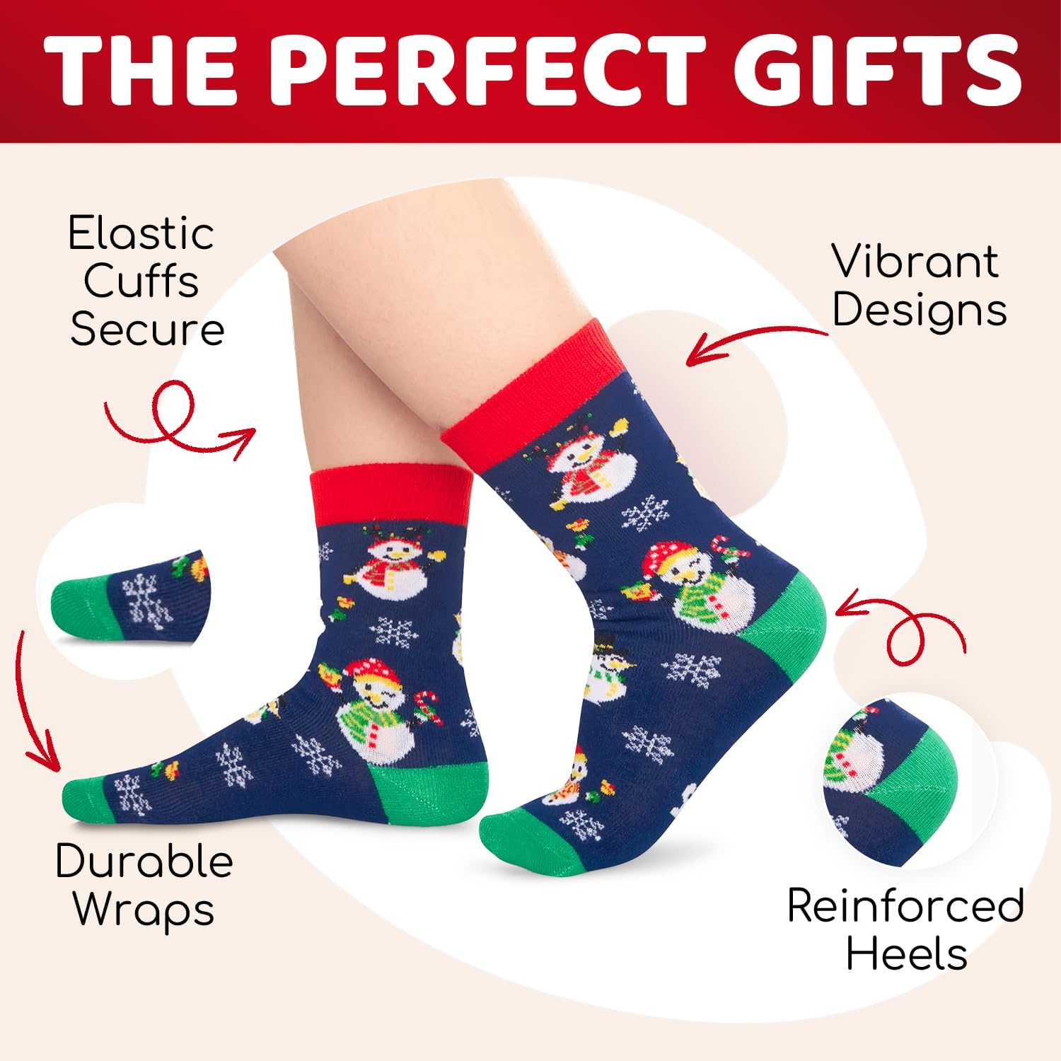 HAPPYPOP Christmas Socks for Kids - Snowman Gingerbread Gnome Deer Gifts, Merry Xmas Cards - Image 4