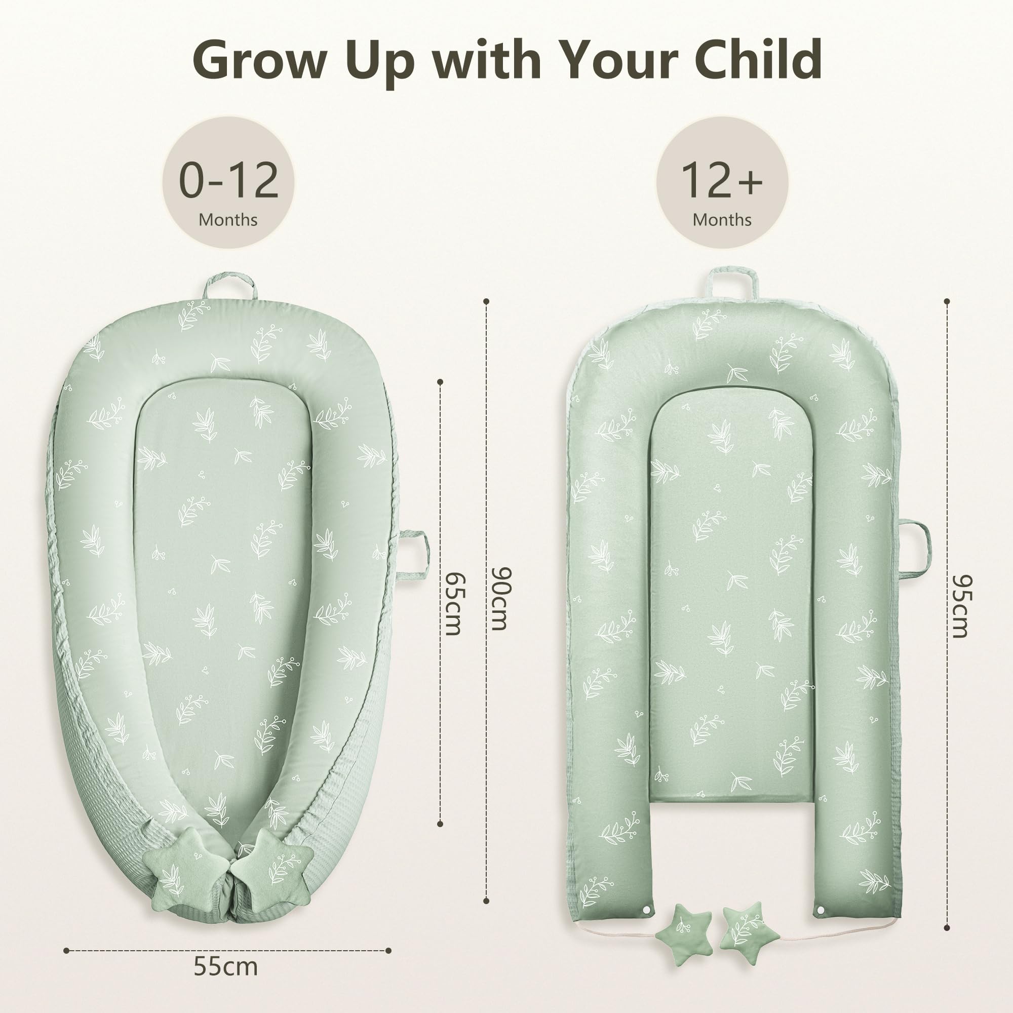 Susurration Baby-Nestchen für Neugeborene, tragbare glatte Mikrofaser, Baby-Liege, Schlafkissen, Baby-Essentials Geschenke für Jungen und Mädchen, Zuhause und Reisen (grüner Bambus)