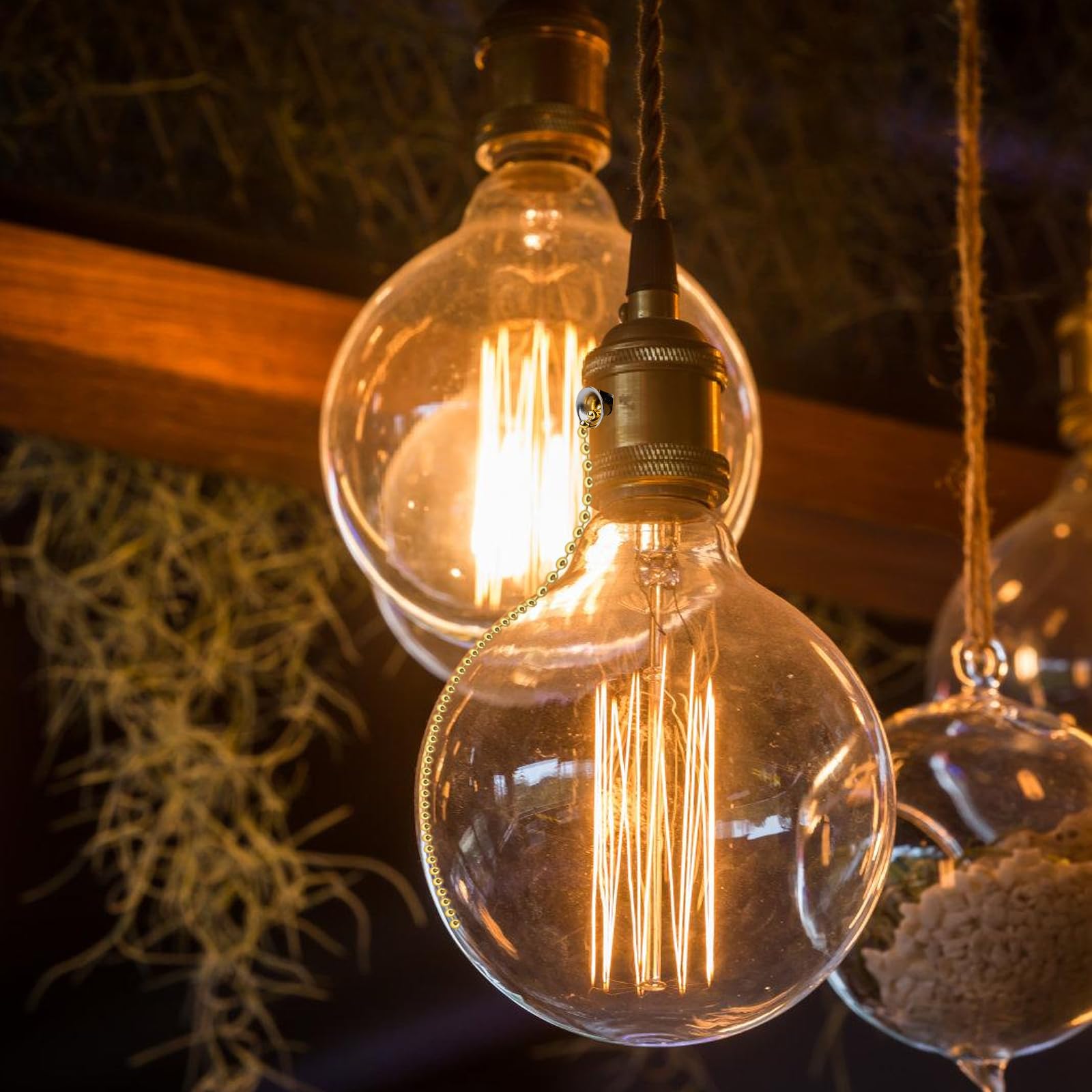 GOMETY Oprawa lampy E27 w stylu vintage z przełącznikiem łańcucha, miedziana oprawa lampy z łańcuchem ciągnącym, na biurko, uchwyt na lampę, podstawa śrubowa, do samodzielnego montażu