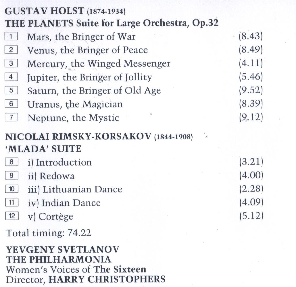 Holst:Planets/Korsakov: Malda