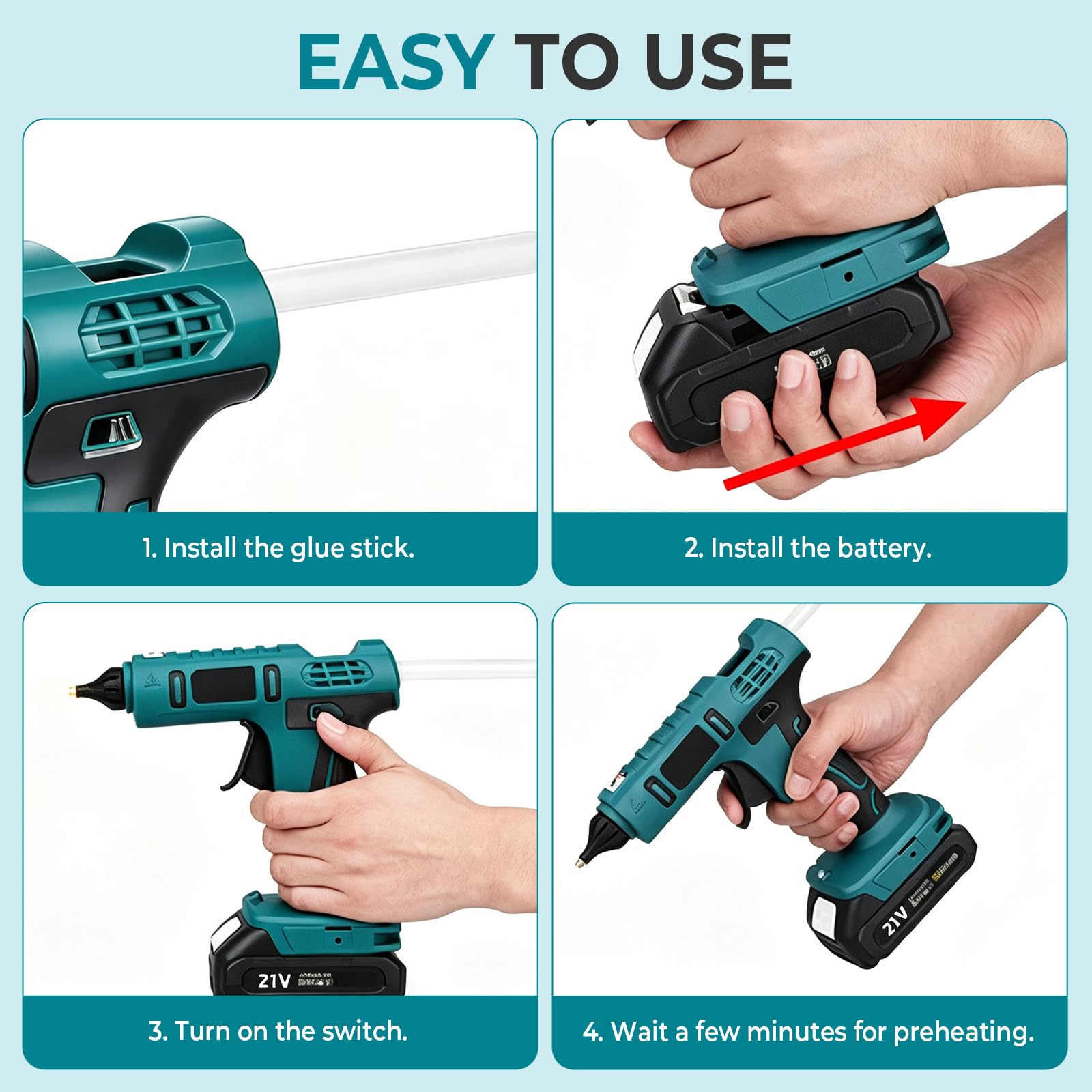 Pistola Colla a Caldo Senza Fili - Pistola Colla 100W | Riscaldamento Rapido, Compatibile con Batteria Makita 18V, 2x 1300mAh, Caricatore, 10 Stick 11mm, per Fai da Te & Riparazioni