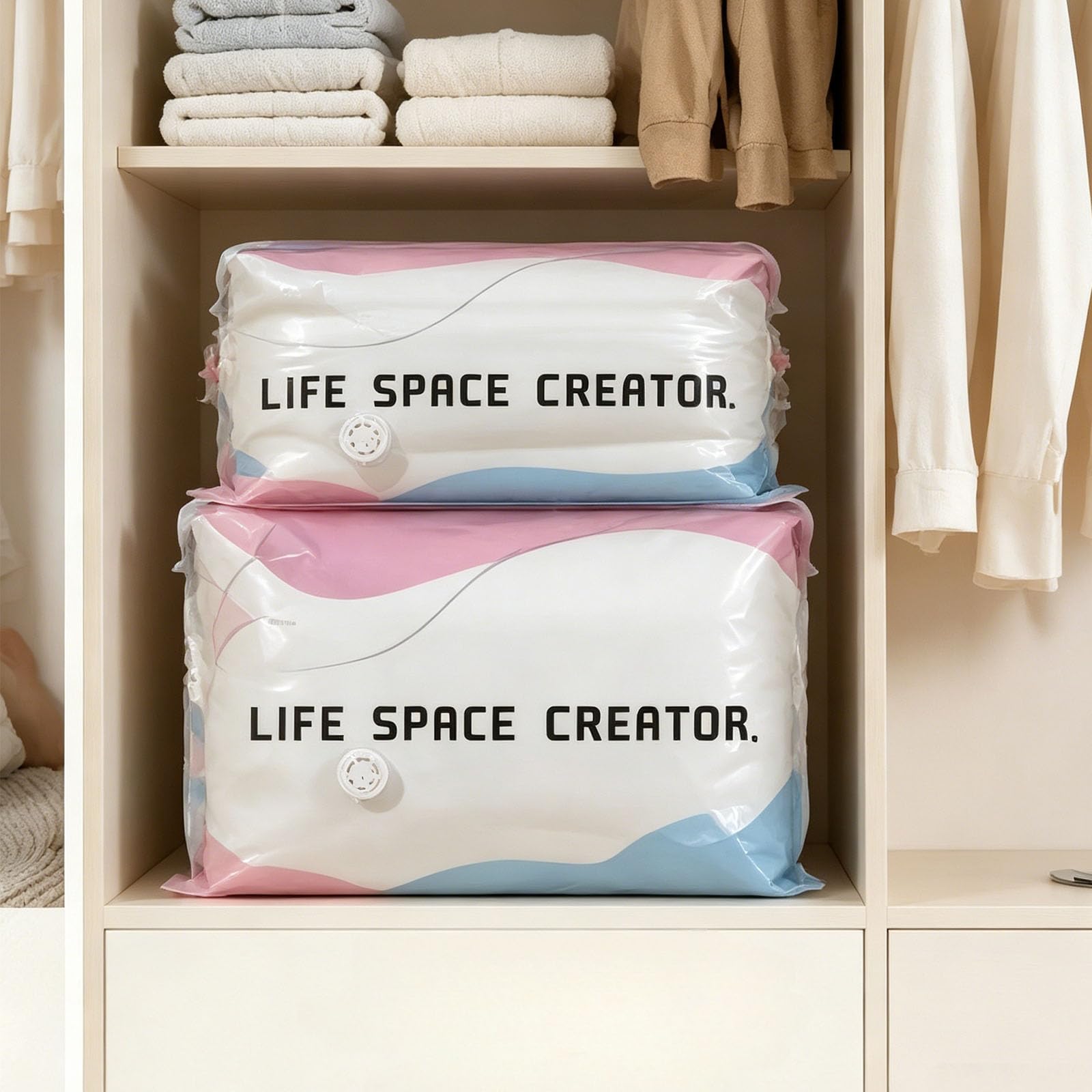 Bolsas de almacenamiento al vacío sin bomba, bolsas de compresión 3D para almacenamiento de ropa, mantas, ropa de cama, organización de viajes (XL x 4)