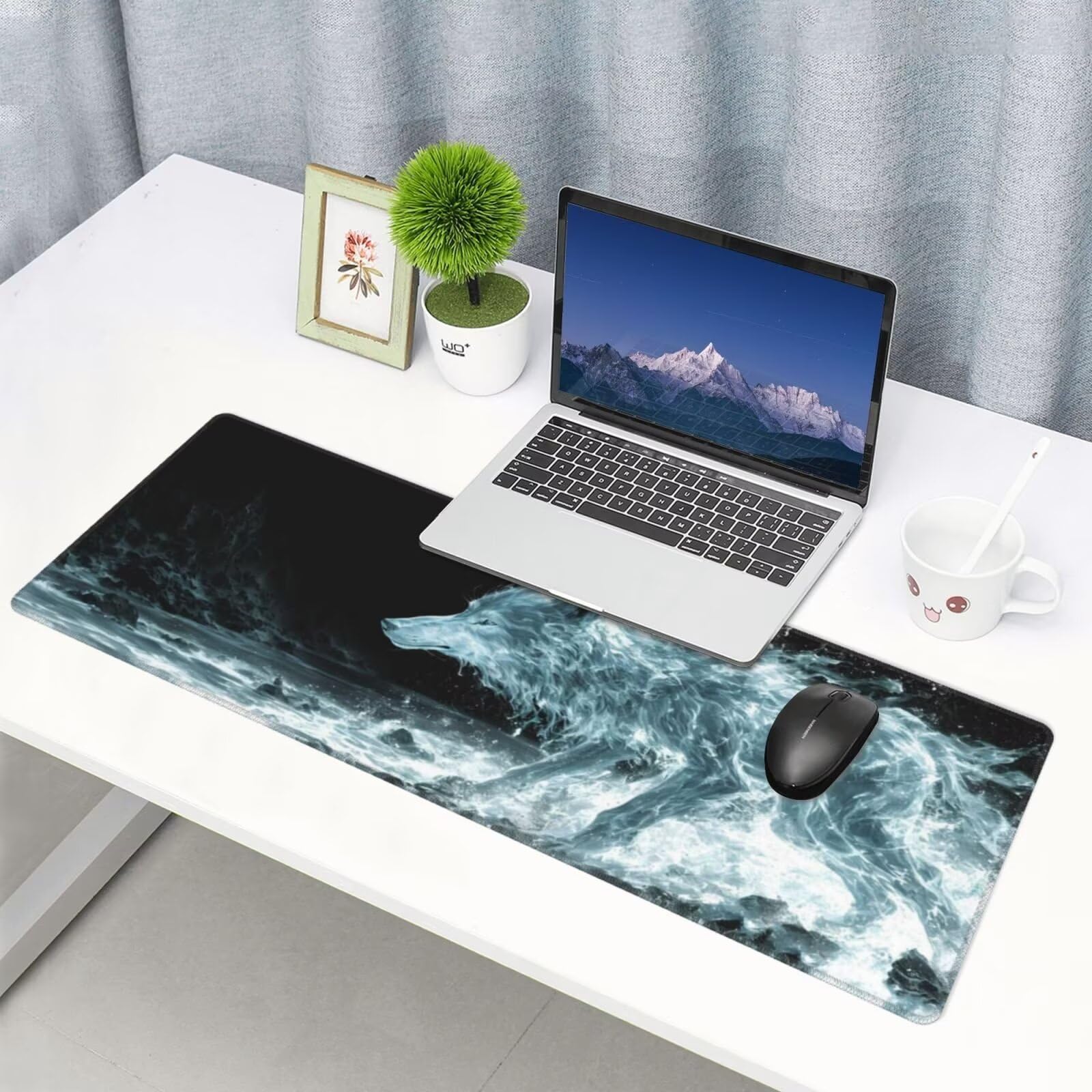 Tappetino Mouse, Tappetino Mouse Gaming Grande XXL 1500x800x3mm Tappetino Scrivania Mouse Pad, Base in Gomma Antiscivolo, Bordi Cuciti,Lavabile, Mousepad per Ufficio e Gaming (Animal Wolf) R-134