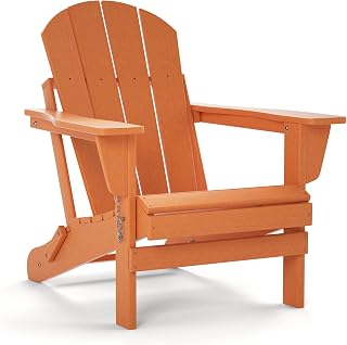 TORVA HDPE Silla Plegable Adirondack Resistente a la Intemperie, Silla de salón para jardín al Aire Libre con reposabrazos Anchos y Respaldo Inclinado (Naranja)