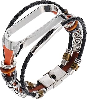 ibasenice Ersatz-Armband für Xiaomi Mi Band 5 Uhren, Metall, Retro, mit Etui für Damen und Herren 21,5X2,6 CM Braun, versilbert
