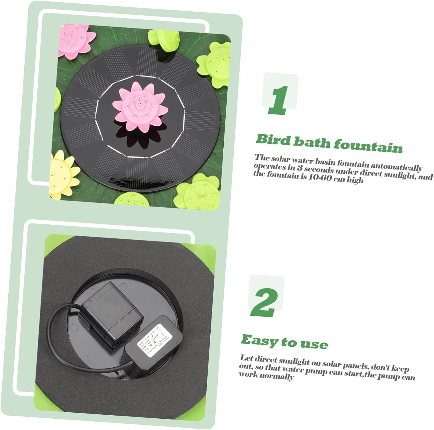 Lotus Solar Fountain for Garden Birdbath Floating Solar Water Pump Adjustable Spray Height Outdoor Landscape Decor