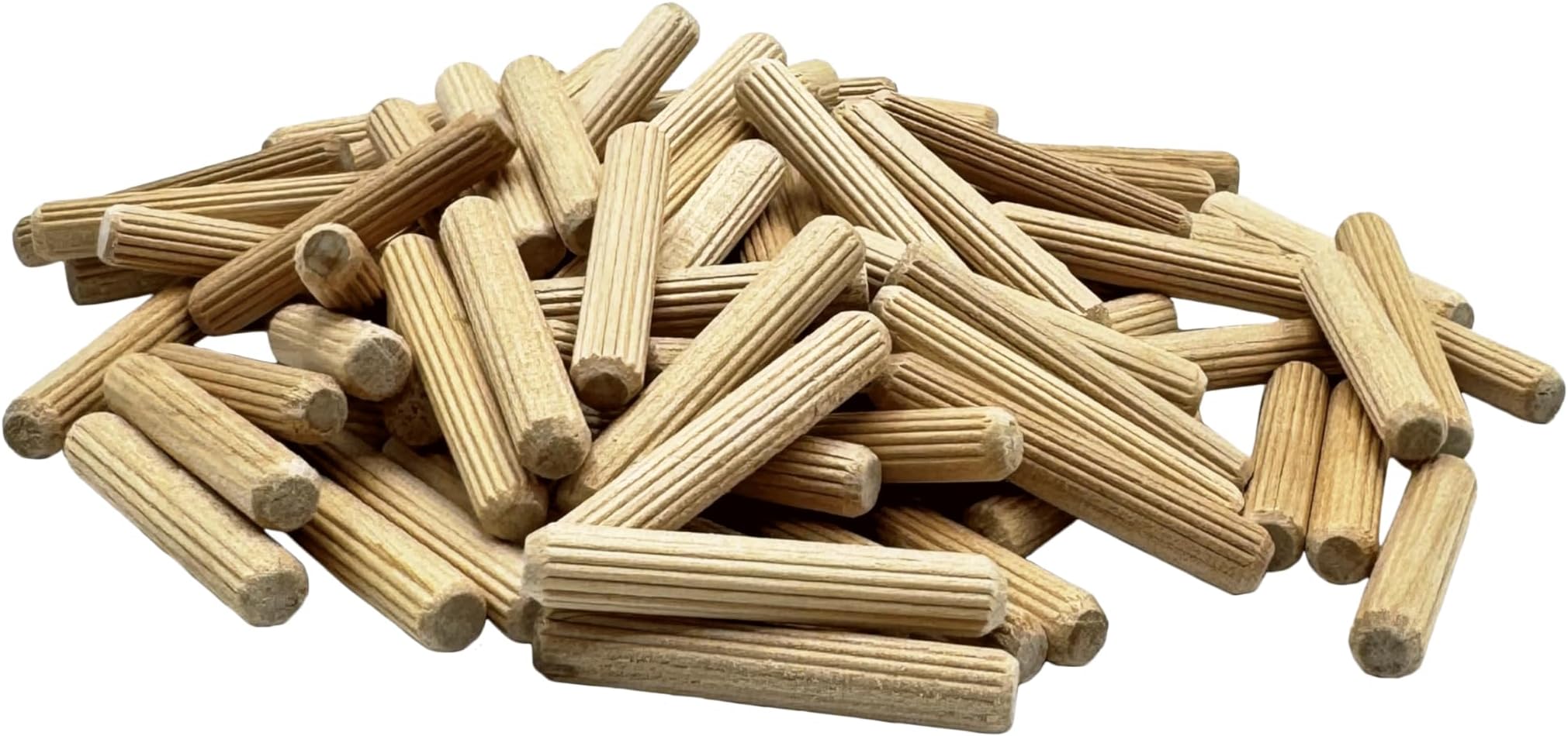 1/4" x 1 1/2" - 100 Pack Wooden Dowel Pins - Kiln Dried, Fluted, and Beveled (1/4" x 1 1/2", 100pk)