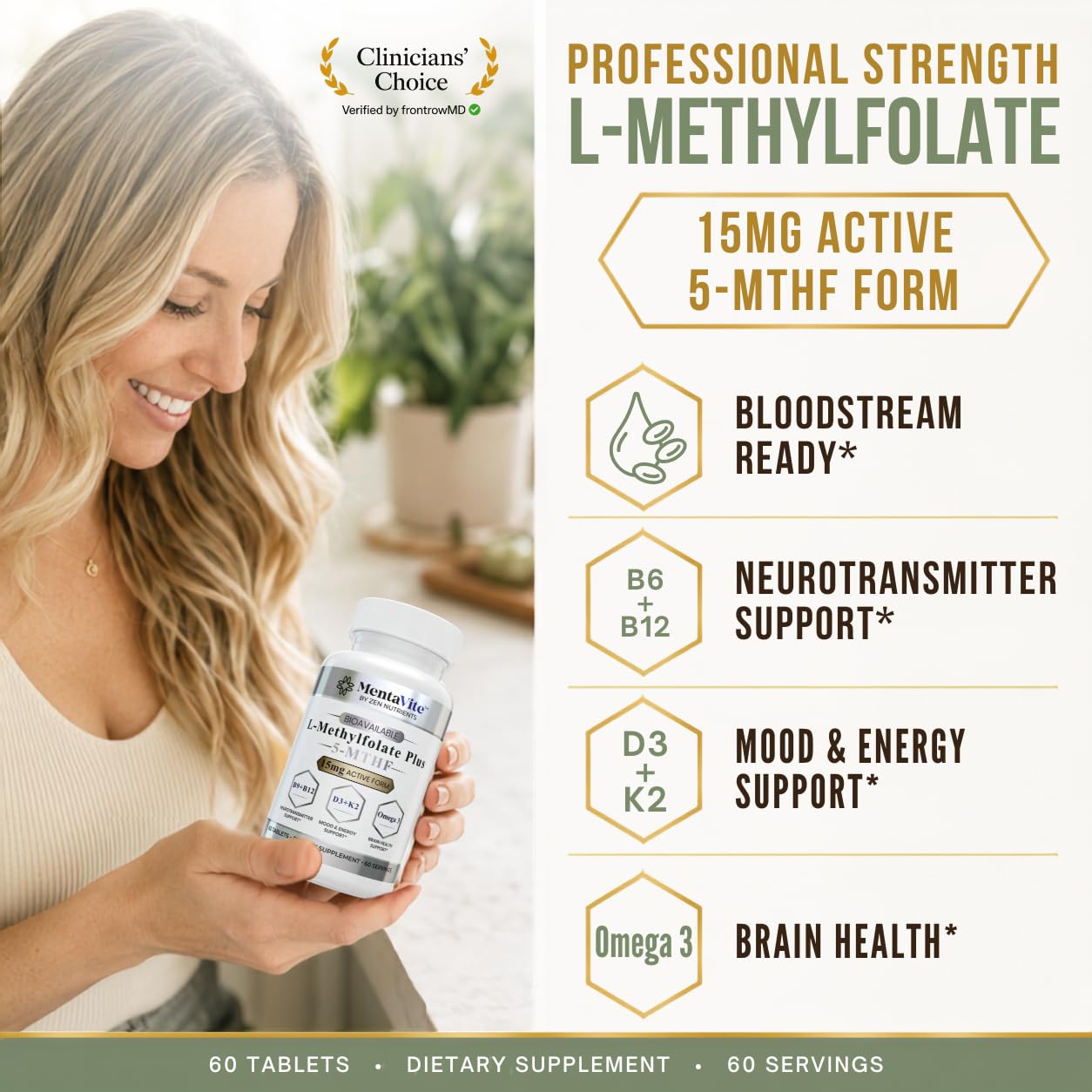 L-Methylfolate 15 mg Liposomal Matrix - Active 5-MTHF with Methylcobalamin (B12), B9, Omega 3, D3 + K2 - Methyl Folate Supplement Supports Mood, Methylation, Cognition, Vegan, 60 Tablets/Servings — Amazon image 5