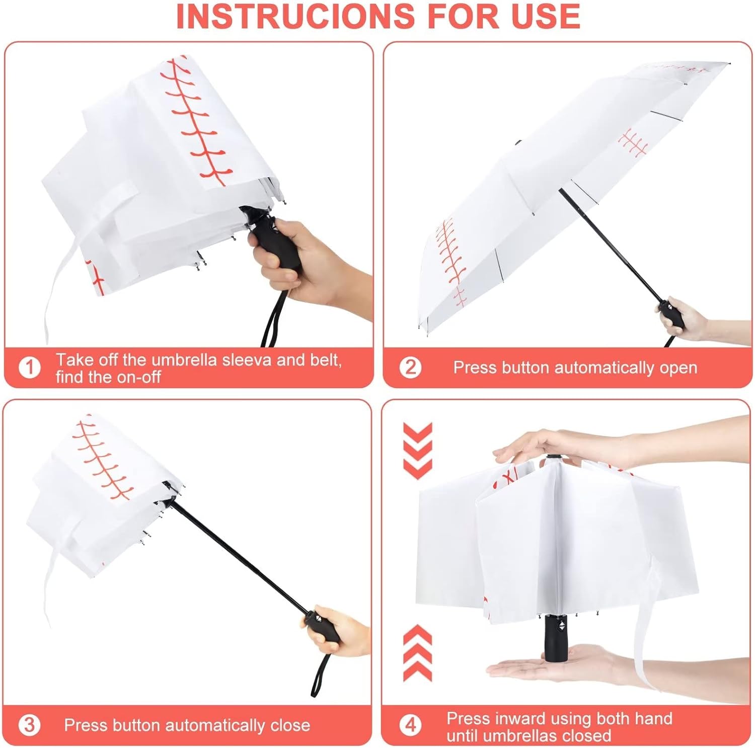 LEAGERA Baseball Umbrella - Oversized 46/54 Inch, Large White, Portable & Collapsible Compact Travel Sports - Perfect Gifts for Boys/Mom, Auto Open
