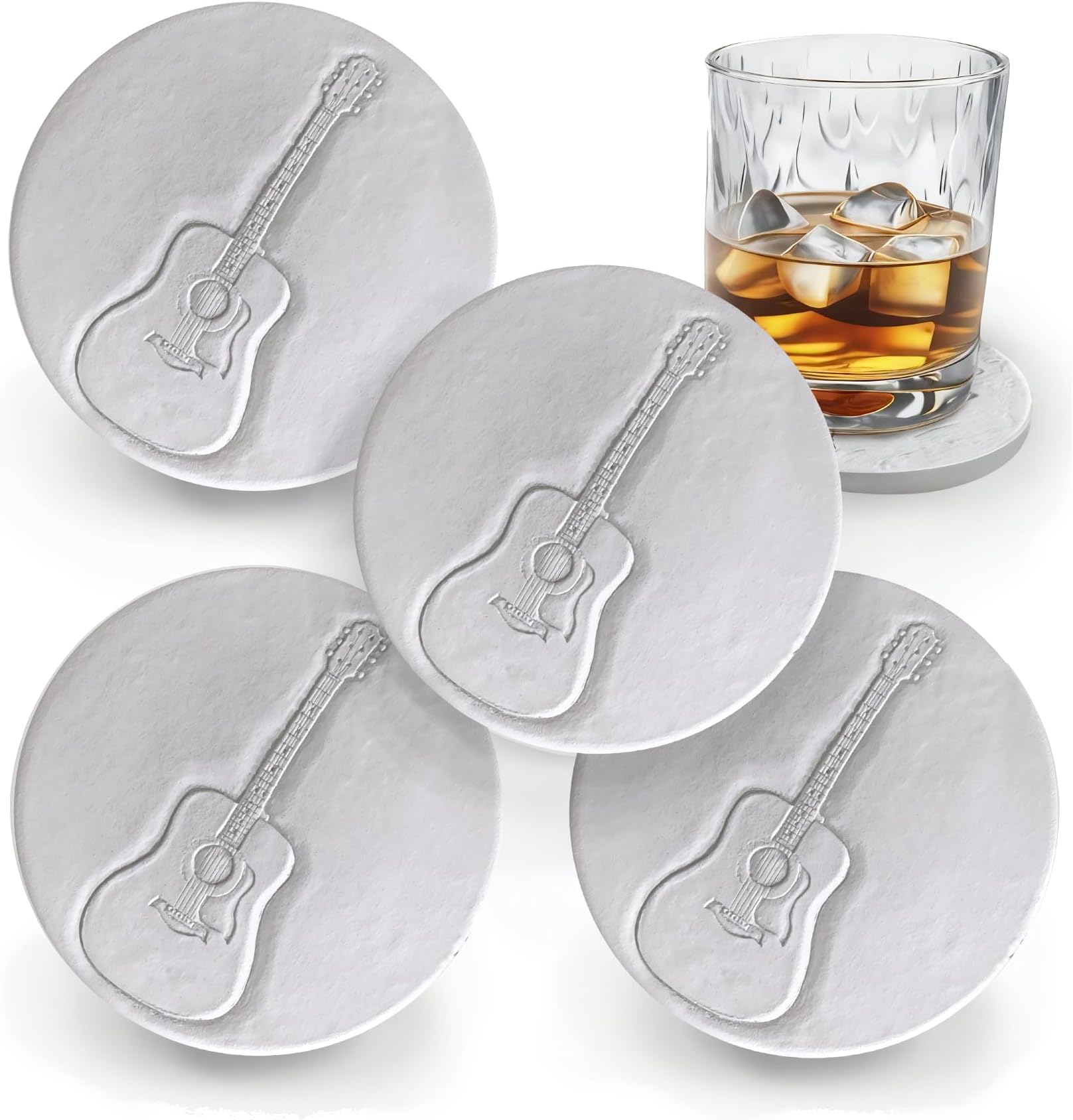 Guitar Absorbent Drink Coaster- Set of 4 - Gifts for Men - Guitar Lovers - Made in USA