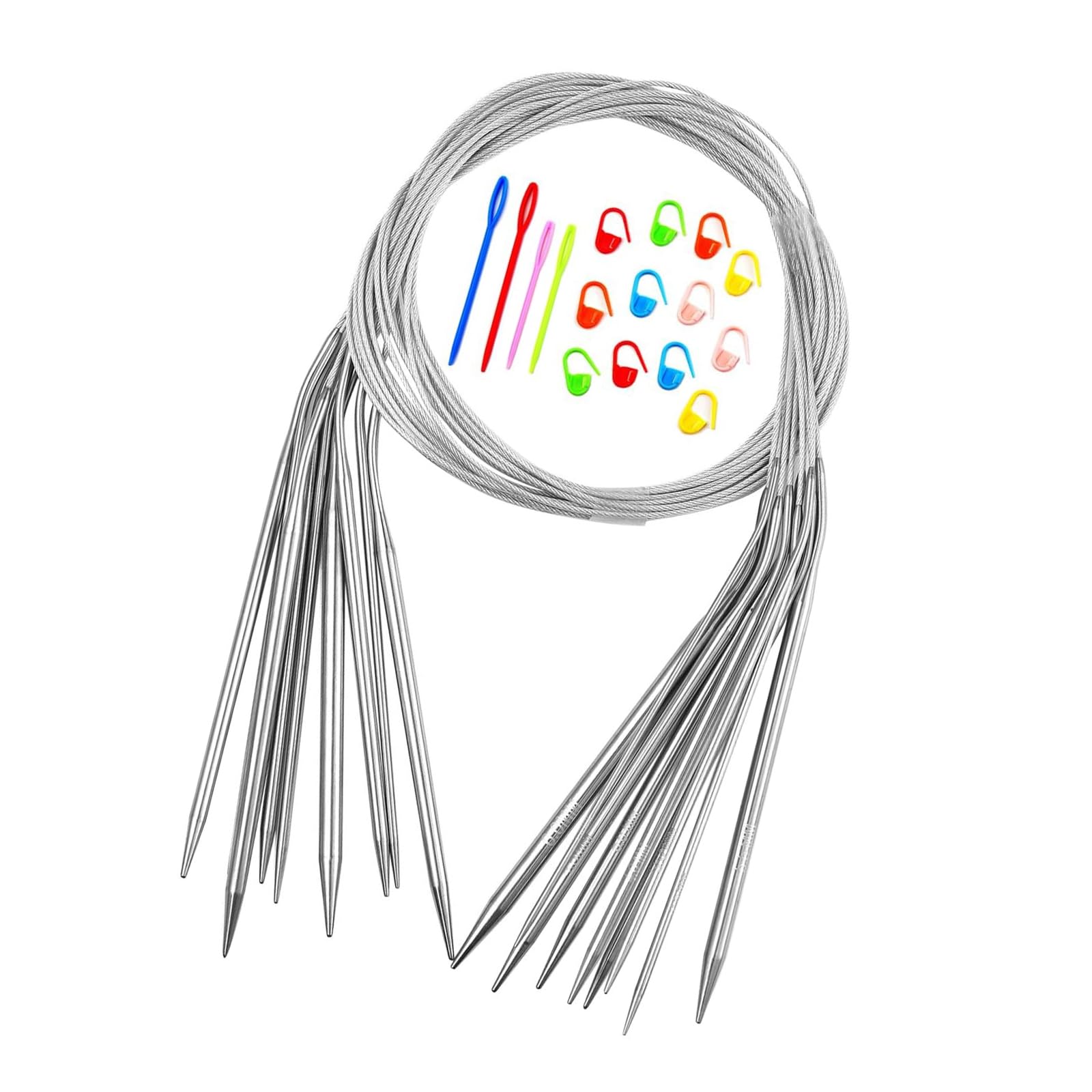 Stainless Steel Circular Knitting Needle Set with Stitching Markers for Smooth Crafting in Multiple Size Circular Probes for Knitting