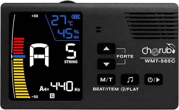 Cherub WMT-565C Rechargeable Metronome, String Instrument Tuner, Metro-Tuner, Tone Generator, Real-time Temperature and Humidity Monitoring