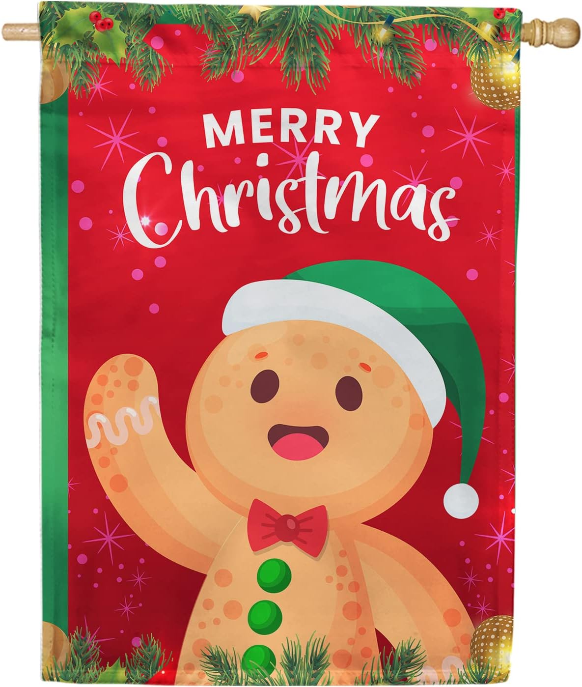 America Forever Merry Christmas Gingerbread Man House Flag 28 x 40 Inch Double Sided Outdoor Yard Decorations Winter Holiday Cookie Candy Cane Red