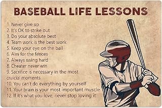 Youpinnong Creative Baseball Life Lessons Metal Tin Signs Baseball Guide Retro Posters Baseball Players Collectible Plaques Baseball Club Home Room Wall Decor 12x18 Inches