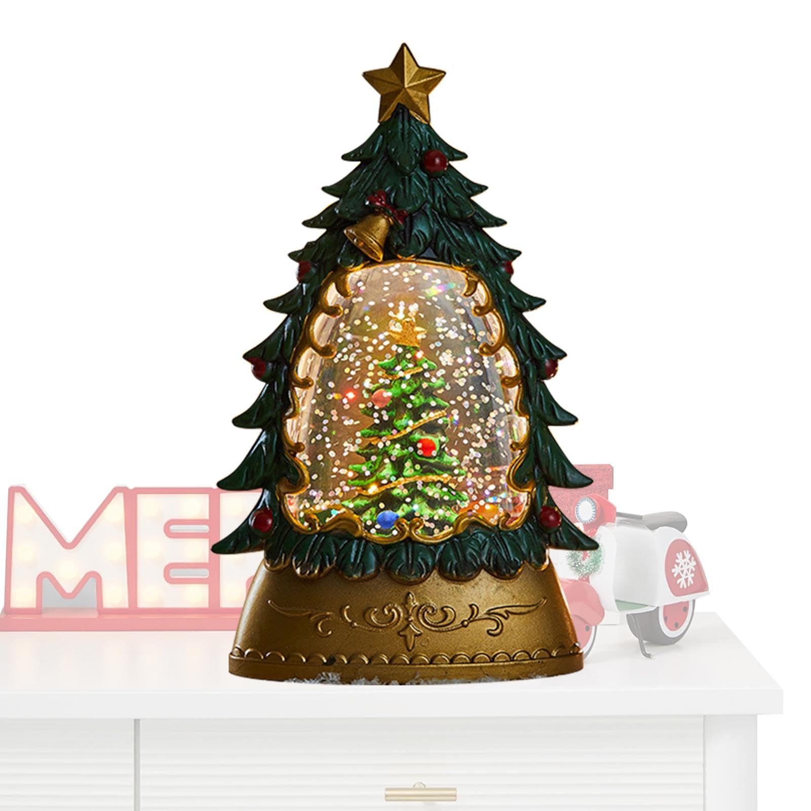 Bola de Nieve Brillante,Globos de Nieve, Bola Brillante con Forma de árbol de Navidad, Luz Nocturna de Bola Brillante de otoño, Decoraciones iluminadas en la Puerta para el hogar Interior, Mesa
