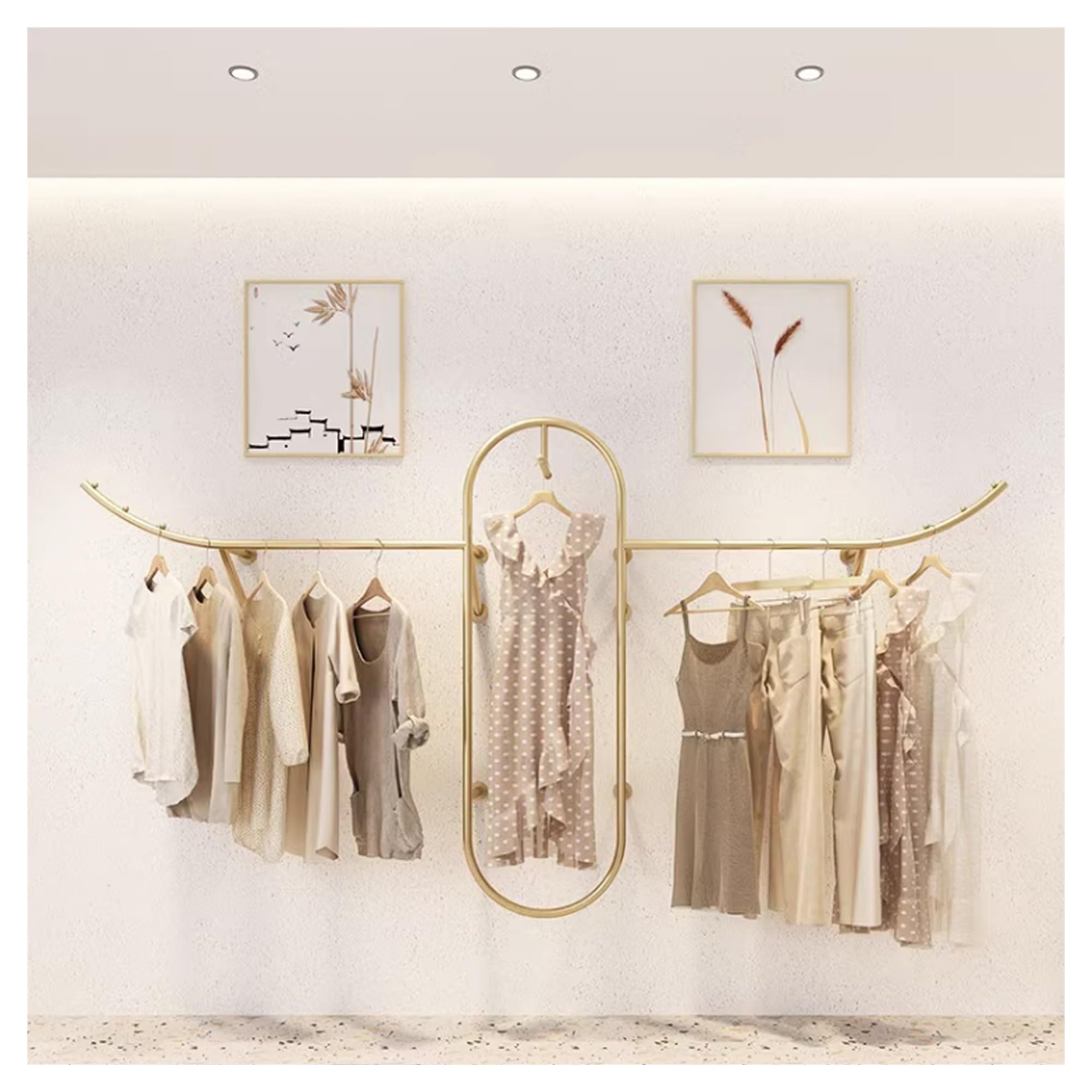 Système de présentation de vêtements mural robuste en acier inoxydable pour magasin