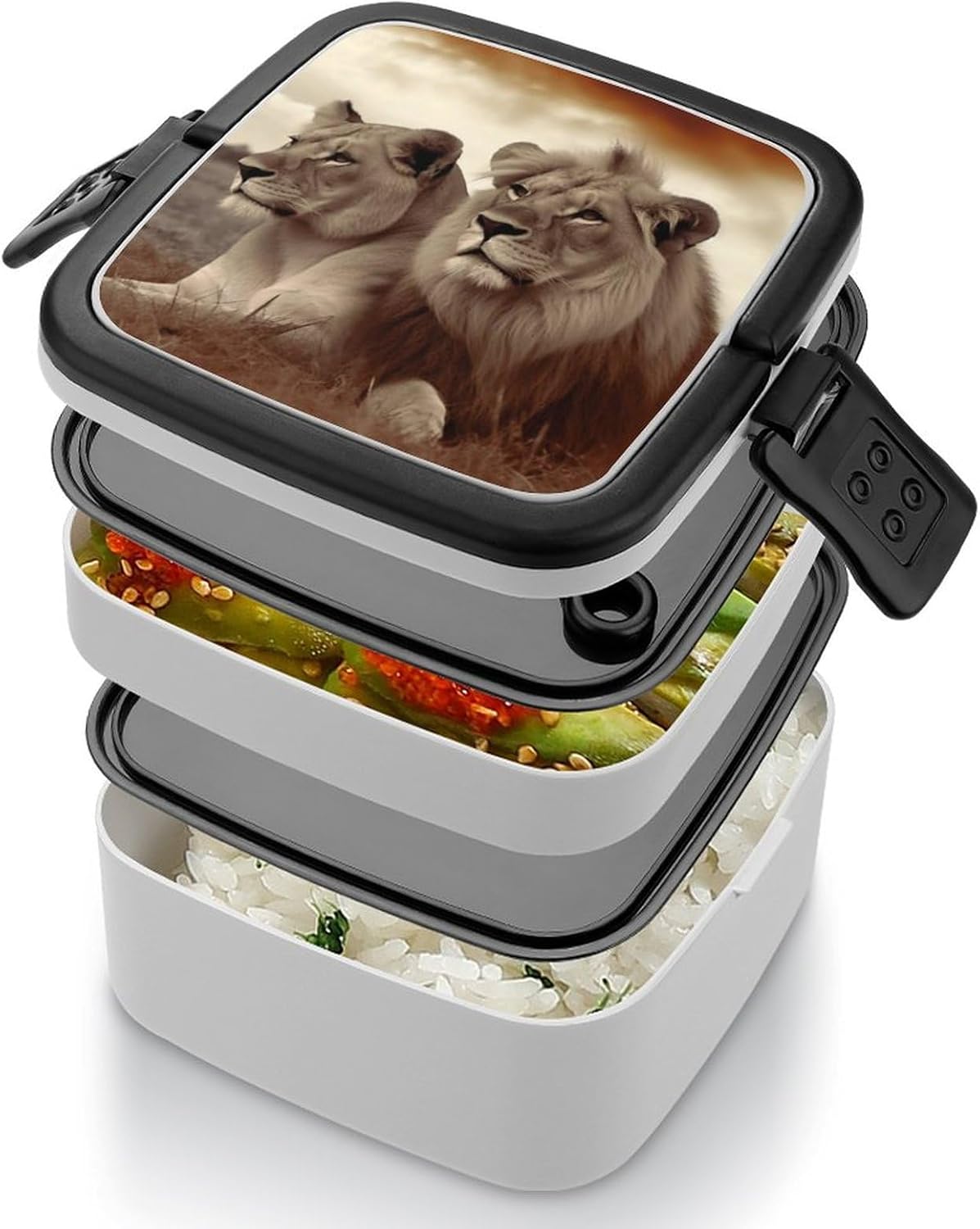 Adults Lunch Box Adult Bento Box Stackable Bento Box BPA-Free African Lion And Lioness Lunch Box Food Container Ideal for Meal Prep, Work, And On The Go