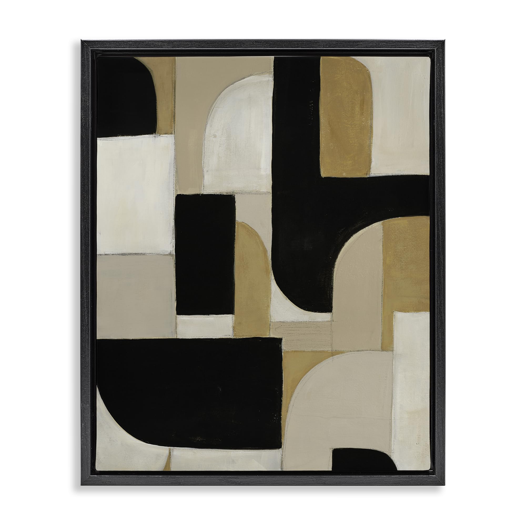 Stupell Industries Southwestern Geometric Minimalist_v1 'Black & Neutral Shapes'| Floating Frame Canvas Art