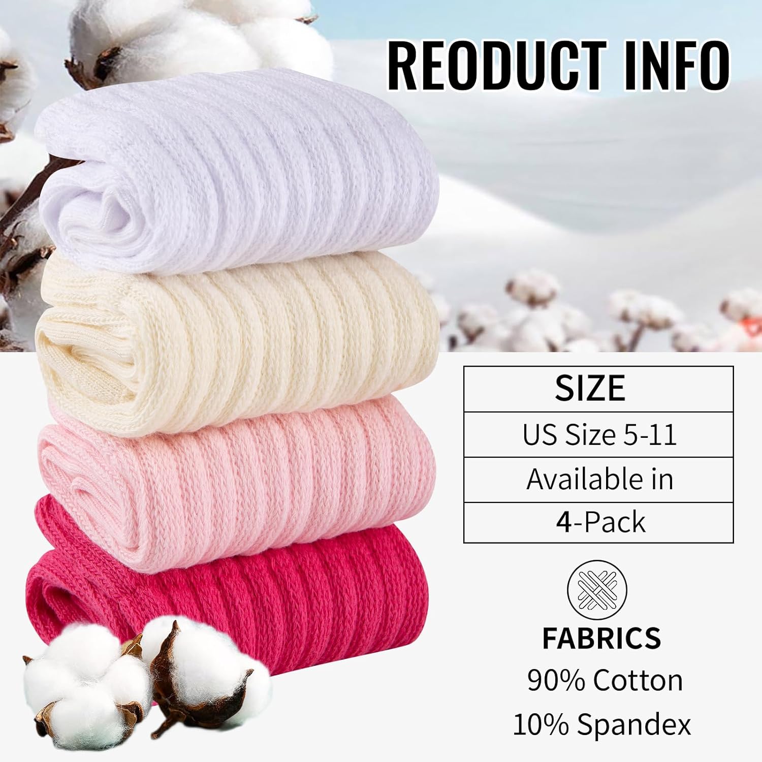 COOVAN Slouch Socks Women 4 Pairs Knee High Scrunch Cotton Soft Knit Cushion Extra Long Socks - Image 4