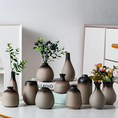 Miniatura 10 de Jarrones blancos pequeños, juego de 5 jarrones de cerámica para hierba de las pampas, flores, jarrones decorativos para decoración moderna del