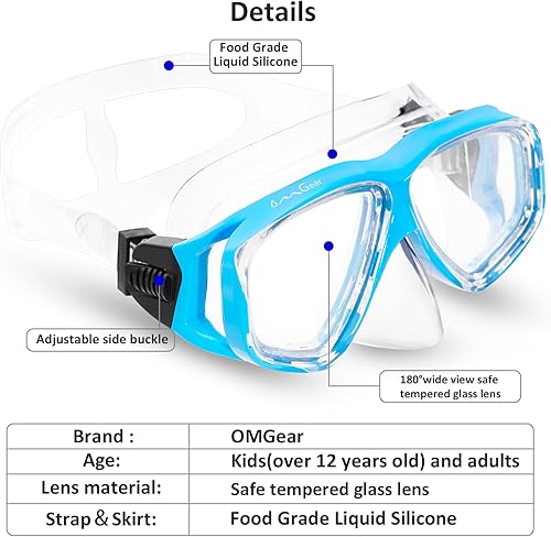 Miniatura 2 de OMGear - Gafas de natación con cubierta para la nariz, máscara de buceo y esnórquel, máscara para niños y adultos, máscara de esnórquel para buceo,