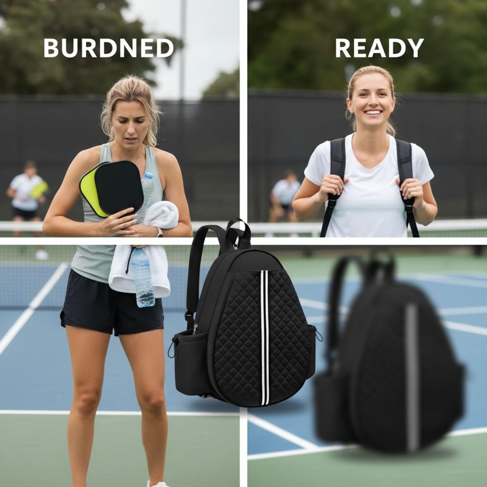 Plecak Pickleball dla mężczyzn i kobiet, wielofunkcyjna torba na rakiety z lekkiego włókna poliestrowego, pasuje do wiosła i sprzętu sportowego, uchwyt na butelkę wody, wszechstronny do