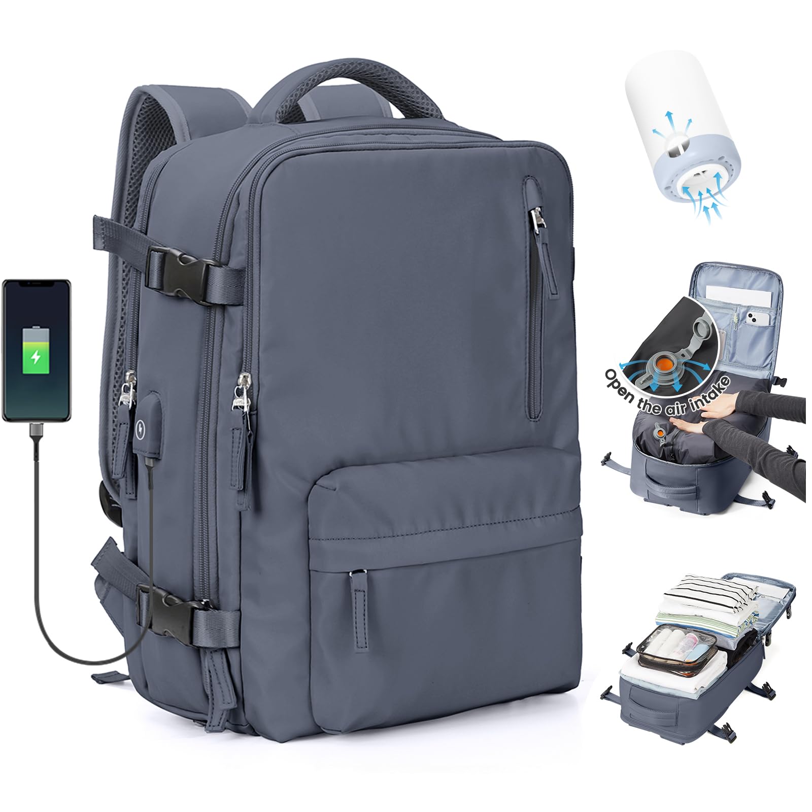SZLX Zaino Ryanair 40x30x20 Sottovuoto Bagaglio a Mano 40x20x25 Donna Zaino da Viaggio 40x30x20 Wizzair Borse da Cabina per Easyjet 45x36x20 Uomo per Laptop 14 Pollici con Porta USB e Porta Scarpe