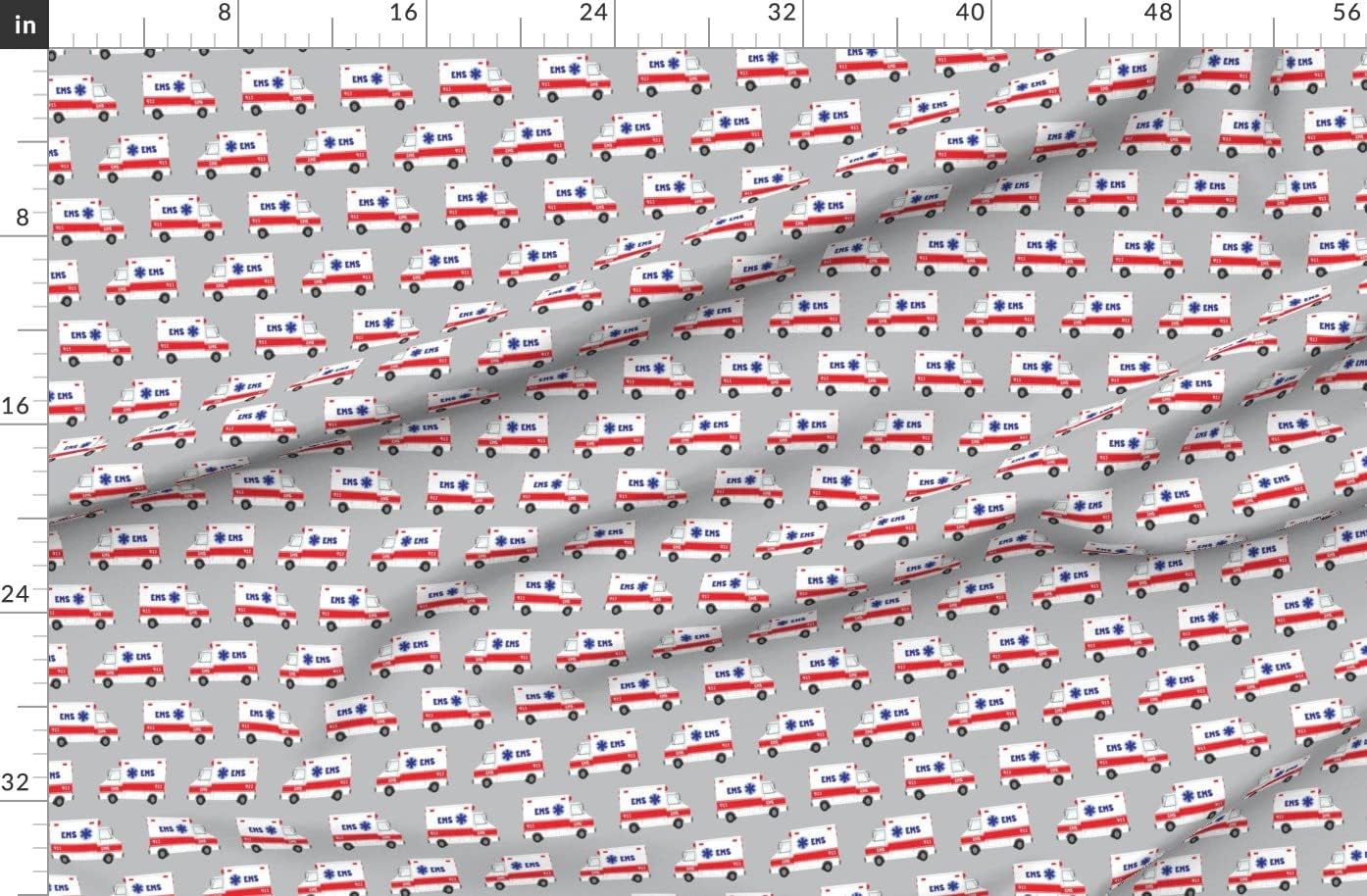 Spoonflower Fabric - Ambulance Grey Medic Medicine Medical First Truck Gray Printed on Organic Cotton Sateen Fabric by The Yard - Sewing Quilting Apparel Home Decor