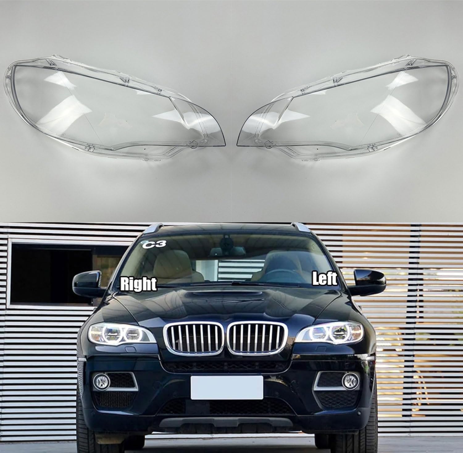 Car Headlight Lens Cover for BMW X6 E71 2008 2009 2010 2011 2012 2013 2014, Headlight Cover Replacement Headlight Shell Transparent Lampshade Lens, Car Accessories,Right