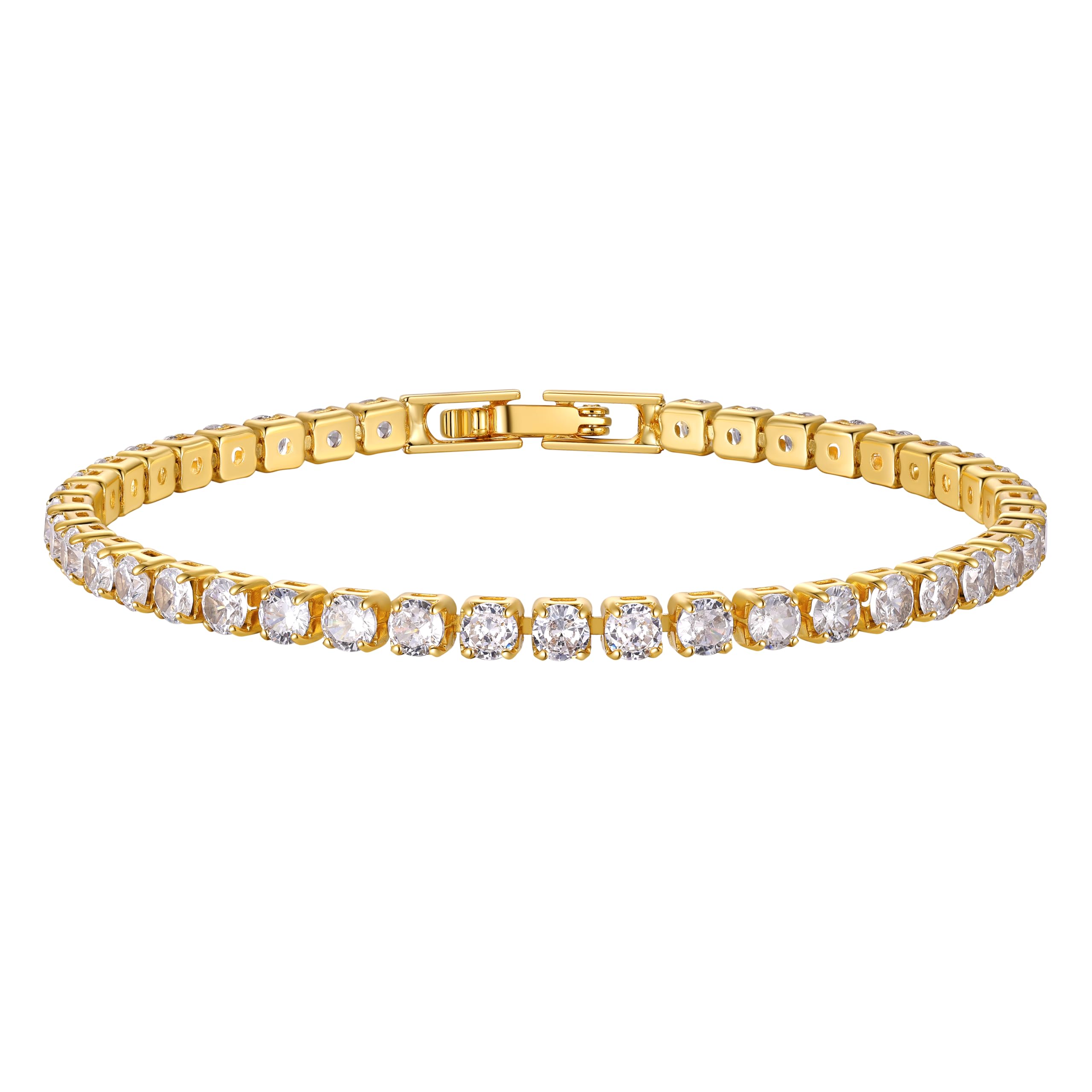 Just Being Cute Tennisarmband Armband Damen mit Rosa Blauen Grünen Steinen | 3mm Tennis Bracelet Silber/Gold mit 5A+ Zirkonia Geschenk Geburtstag Weihnachten Valentinstag für Frauen Freundin 16.5-19cm