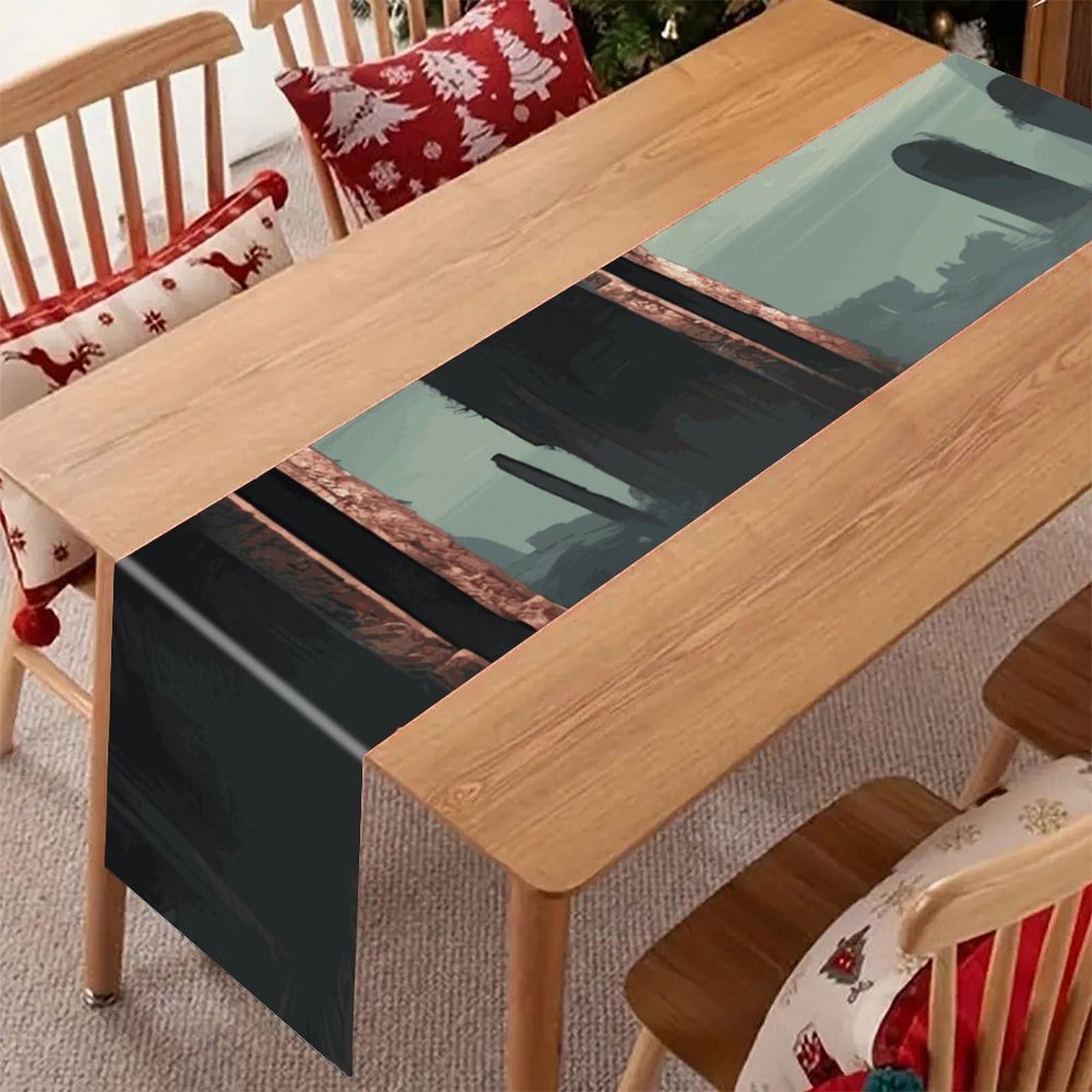 Khauerbc Style Ruins Linen Table Runner-70.87*12.99 Inch,This Decorative Table Runner Is Wrinkle Resistant Table Mat. Embroidered Table Runners As Kitchen Dining And Coffee Tables.