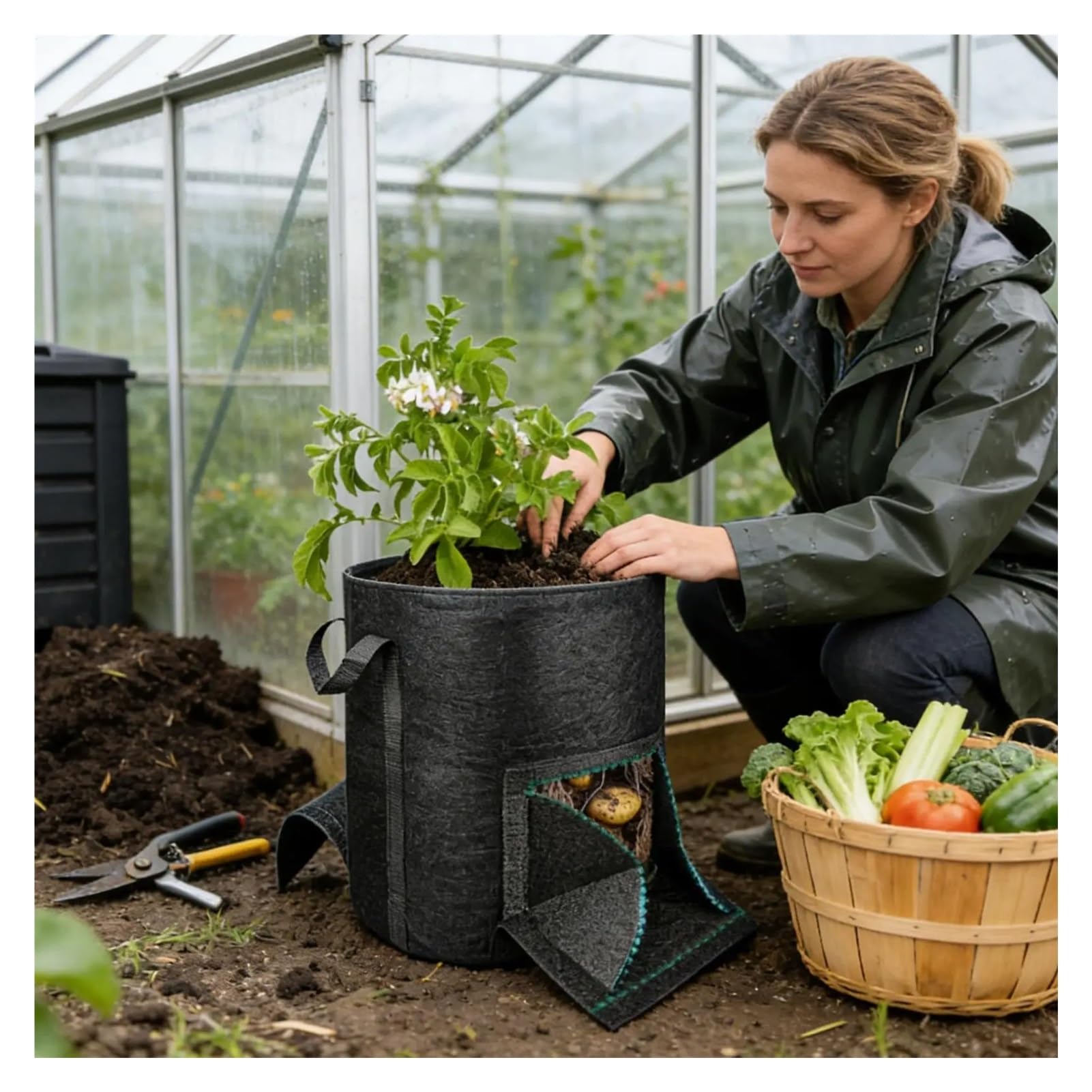 HWJFDC Potato Growing Bags Garden Potato Grow Bag Non-Woven Fabric Planting For Vegetables Seedlings & Root Crops Carrot Container(10 gallons)