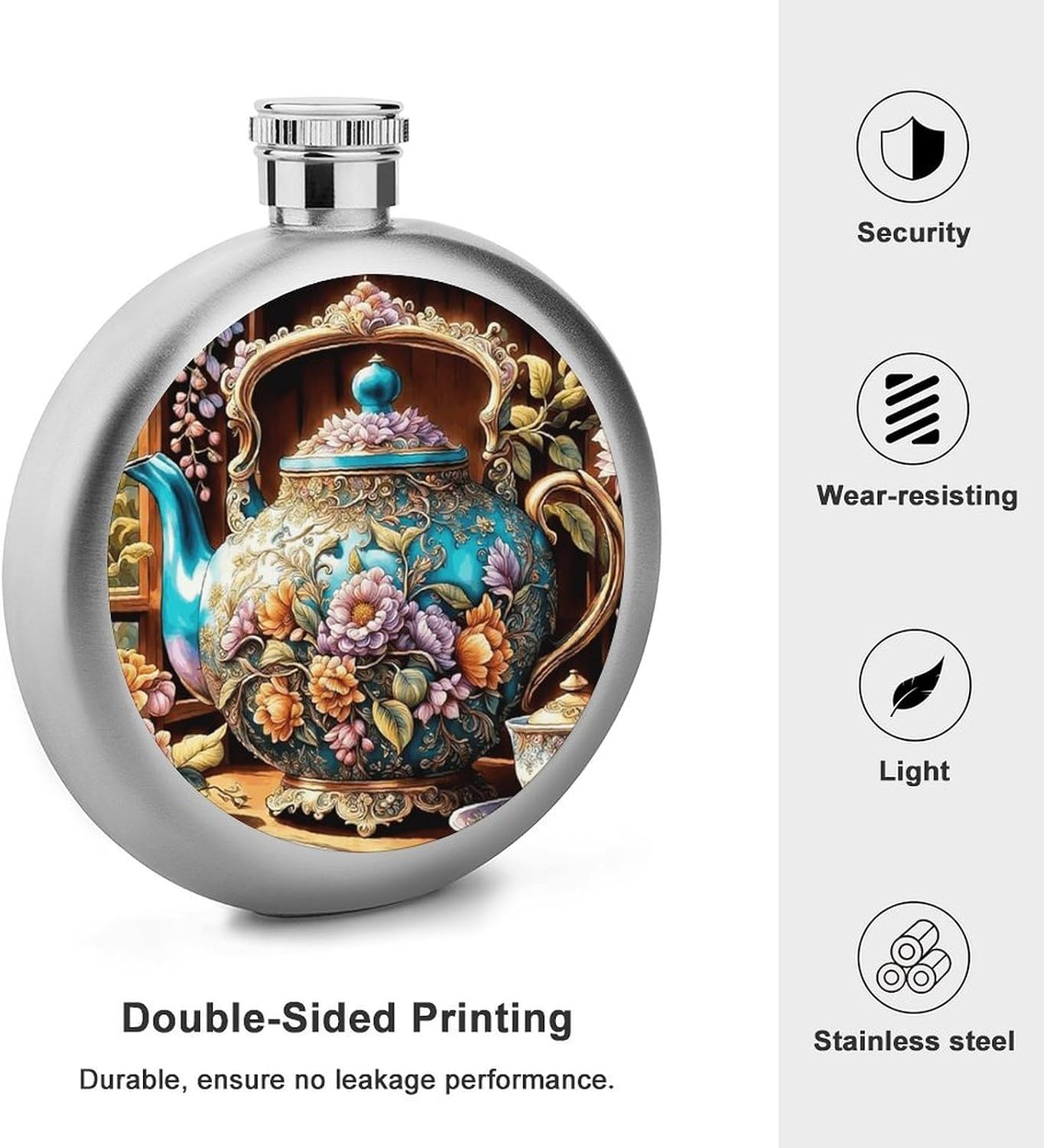 Retro Carved Teapot Stainless Steel Flagon to 5 Oz with Screw Cap,Hip Flask for Men–Whiskey & Liquor Pocket Flask,Alcohol Flagon for Camping Drink Sports Outdoor Wine Bottle