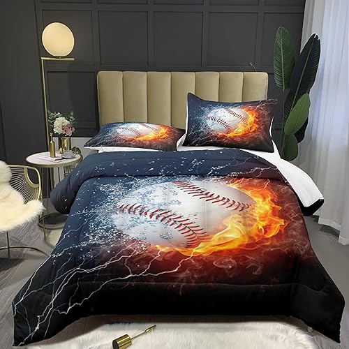 Miniatura 2 de Bodhi Juego de edredón de béisbol tamaño individual, juego de edredón deportivo para niños, adolescentes y niños con fundas de almohada