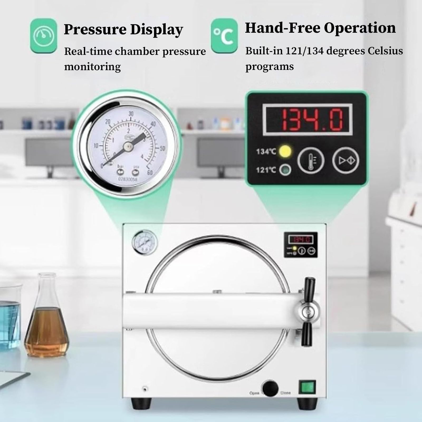 Sterilizzatore per Autoclave a Vapore, Macchina per Pulizia da Laboratorio in Acciaio Inossidabile, con Display LCD Sterilizzatore A Vapore Ad Alta, per Gli Strumenti Dentali