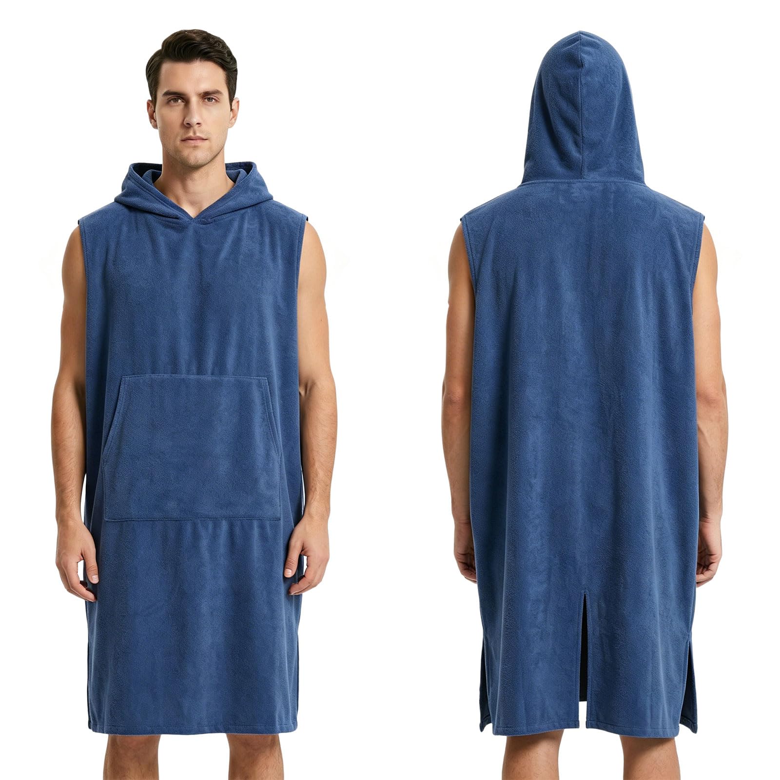 Hooded Poncho Towel - Wearable Towel Hooded Towel Adults, Microfibre Changing Robe Towel with Pocket, Large Towel Poncho Beach Universal Size Cover-Up Bath Towel for Swimming Surfing(Dark Blue)