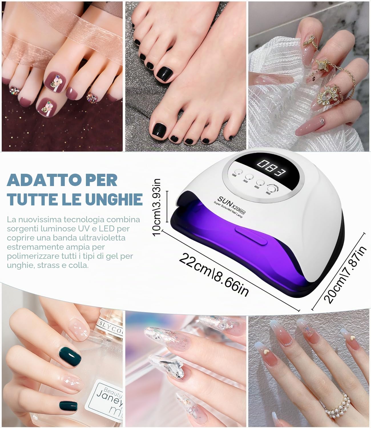 Lampada UV LED Unghie, 320W Professionale 72 sfere di lampada a LEDs, Semipermanente Curare Rapidamente Pedicure Fornetto per Tutti i Smalti, Automatico Sensore per Manicure a Casa e in Salone